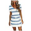 Women's Summer 2026 Casual Fashion Printed Drawstring V-Neck Short Sleeve Dress