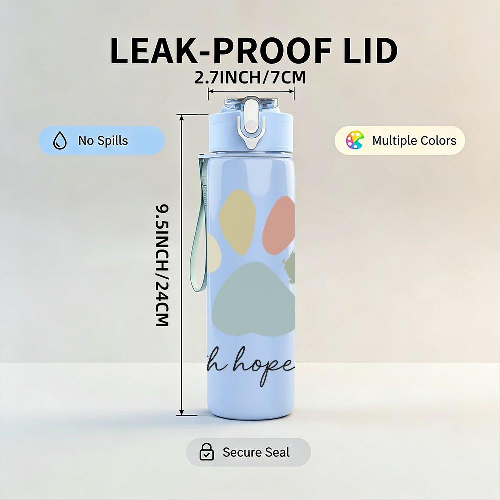 1PC Faith Hope Love Paw Print 750ml Color Plastic Sports Water Bottle Leakproof Flip Straw Lid Suitable for Sports Office Home Use