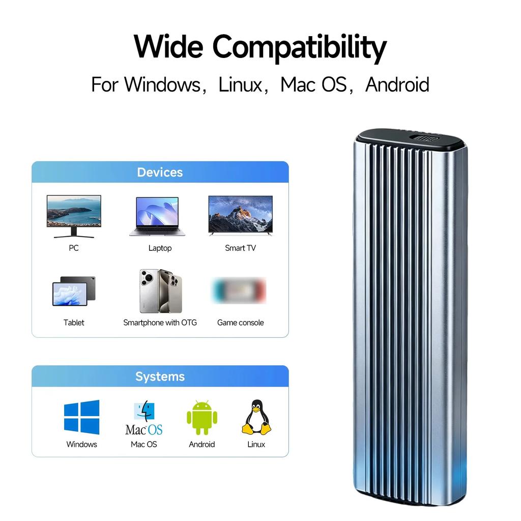 M.2 SSD Enclosure NVMe SATA Aluminum Alloy Dual Protocol M2 SSD Case 10Gbps USB 3.1 SSD Box Tool Free Laptop Computer