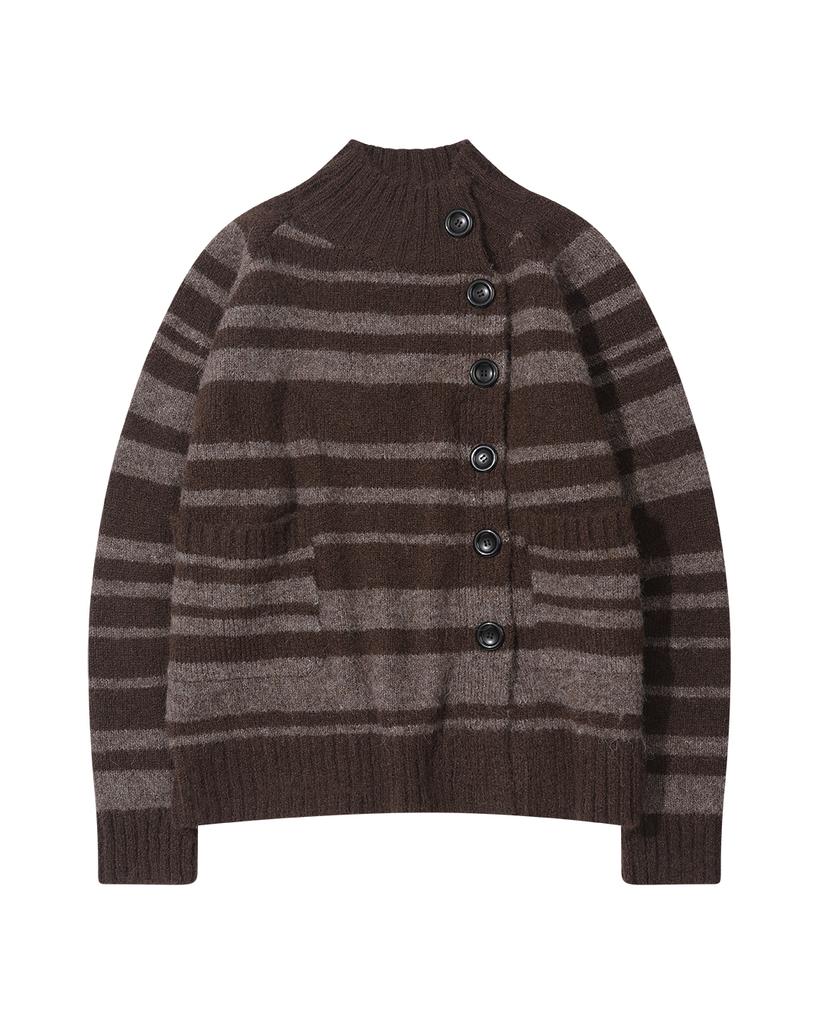 THEMUSEUMVISITOR Stripe Knit Zipup (Brown)