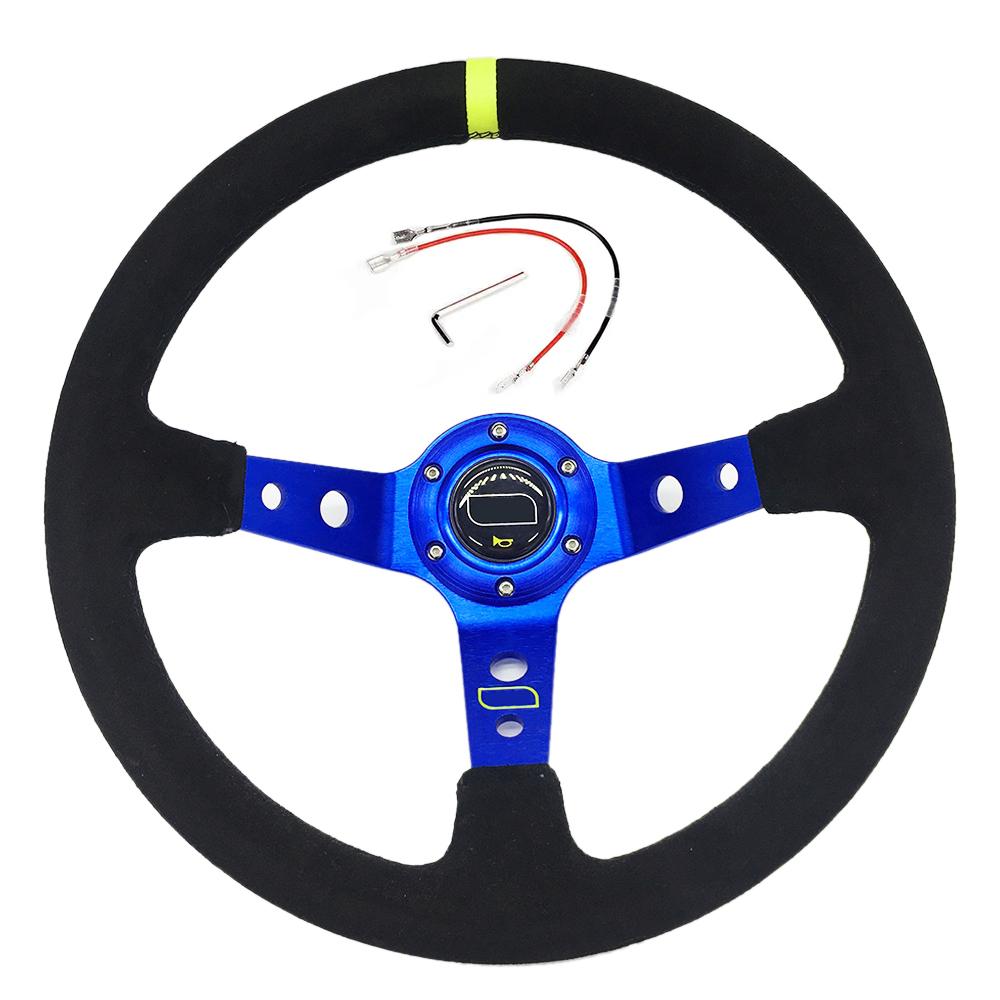 Racing Sport Suede Steering Wheel 14inch 350mm Car Steering Wheel Deep Dish 90mm Black OM25S0