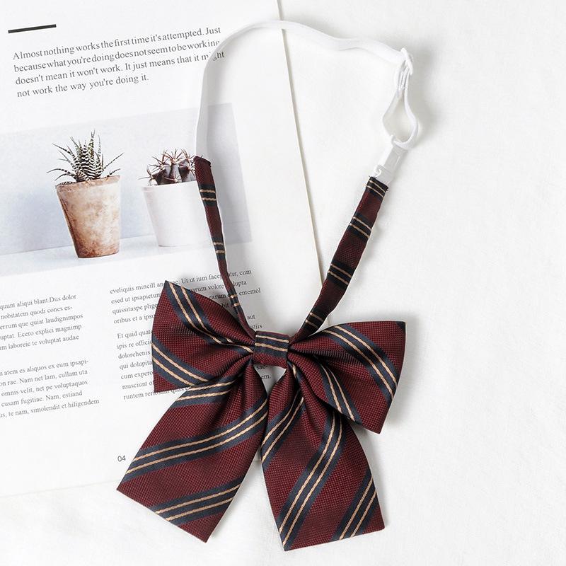 Women's Red Stripe No-Iron Japanese Academy Style Bow Tie Shirt Accessory