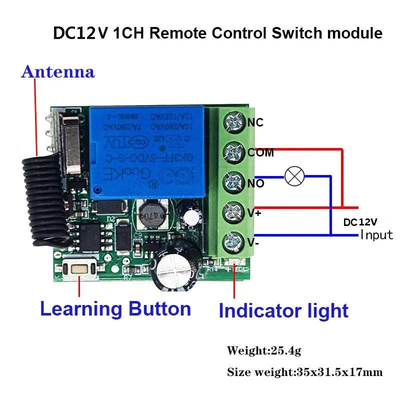 433Mhz Remote Control Wireless Switch DC 12V 1CH RF 10A Relay Receiver 2CH Transmitter For Door Electromagnetic Lock Device