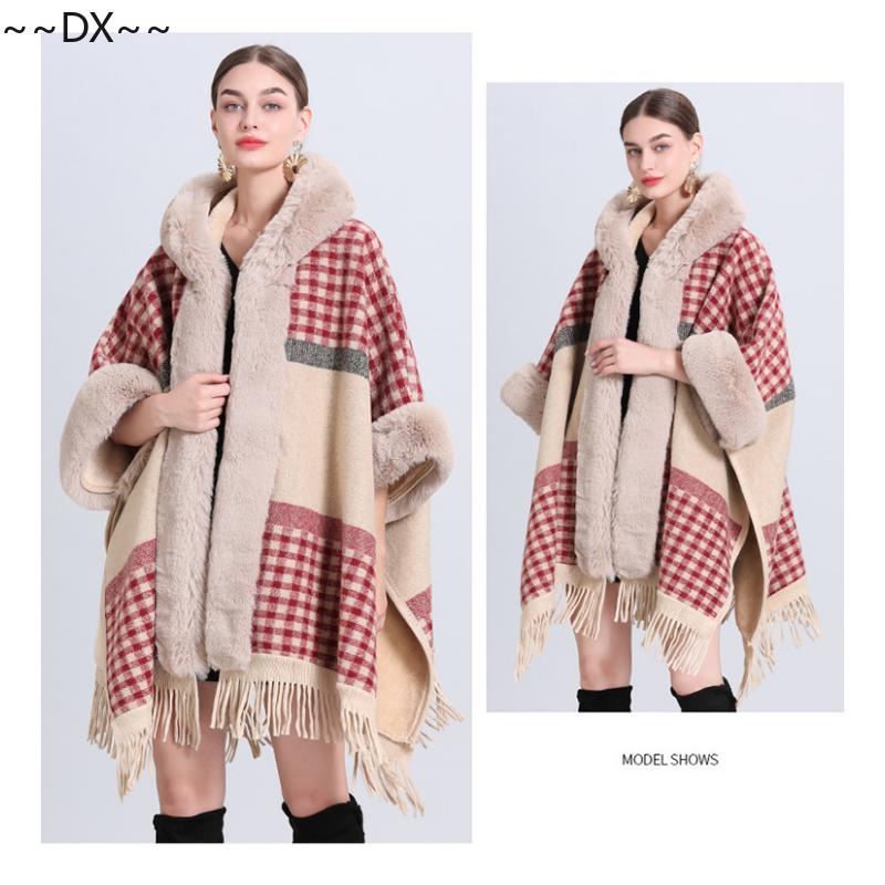 Новая накидка-шаль спицами из снежинок и флиса с толстым меховым воротником. One size — фото 20