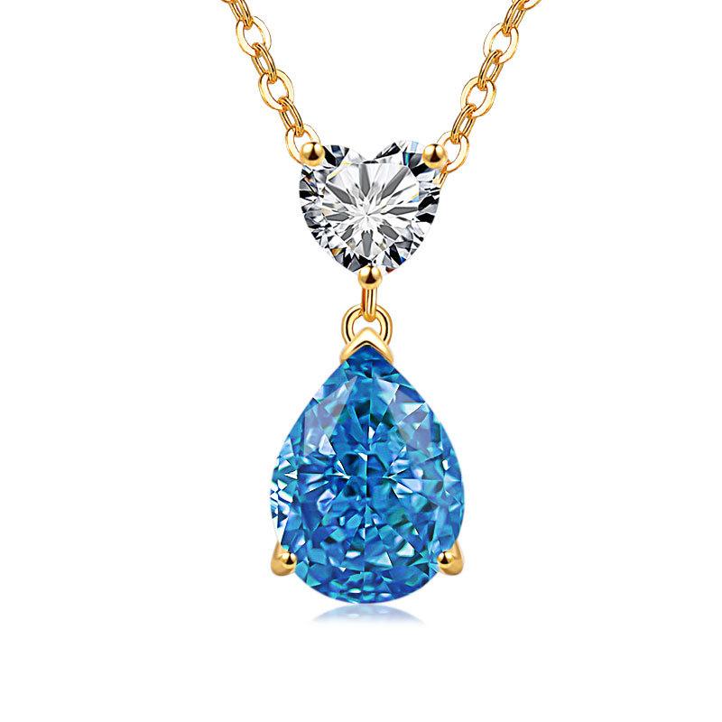 Jewelry Temperament Warm Sun Water Drop Necklace Ice Flower Cut Zirconium Platinum Plated 925 Silver Pendant Necklace
