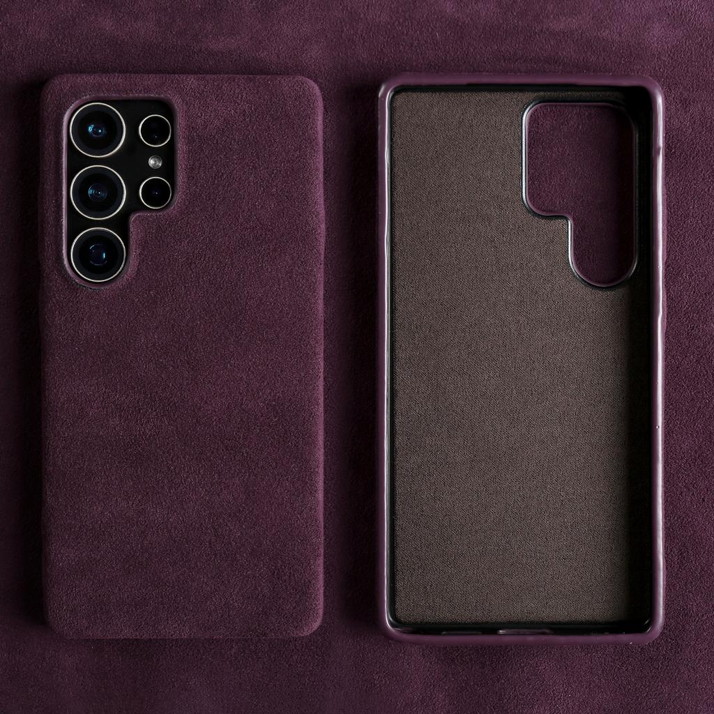 Magnetische Alcantara-Wildleder-Handyhülle für Samsung Galaxy S25 Ultra S24 Plus S23 S22 S21 FE Rundum-Abdeckung mit kabelloser Ladefunktion