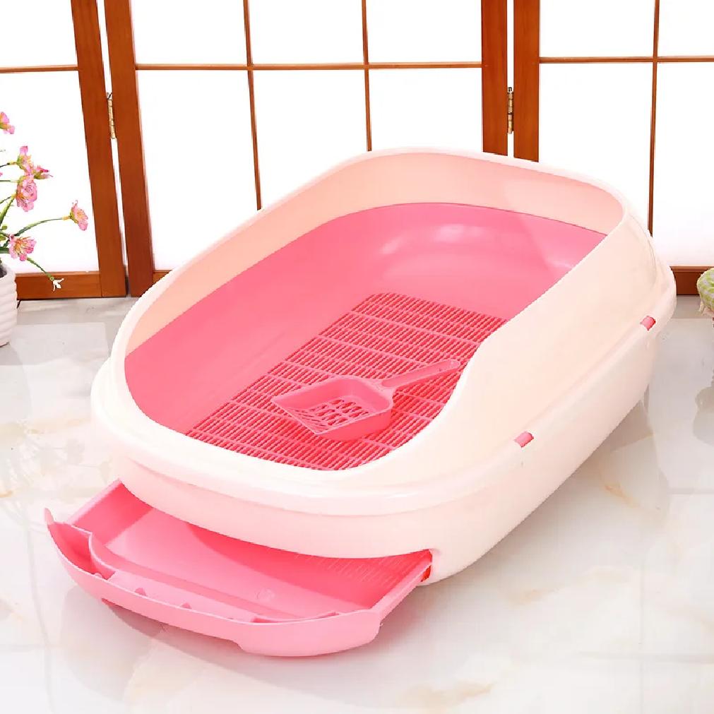 Semi-Enclosed Double-Layer Drawer Cat Litter Box, Large Grid Toilet for Active Cats, Anti-Tracking Odor Control Easy Clean