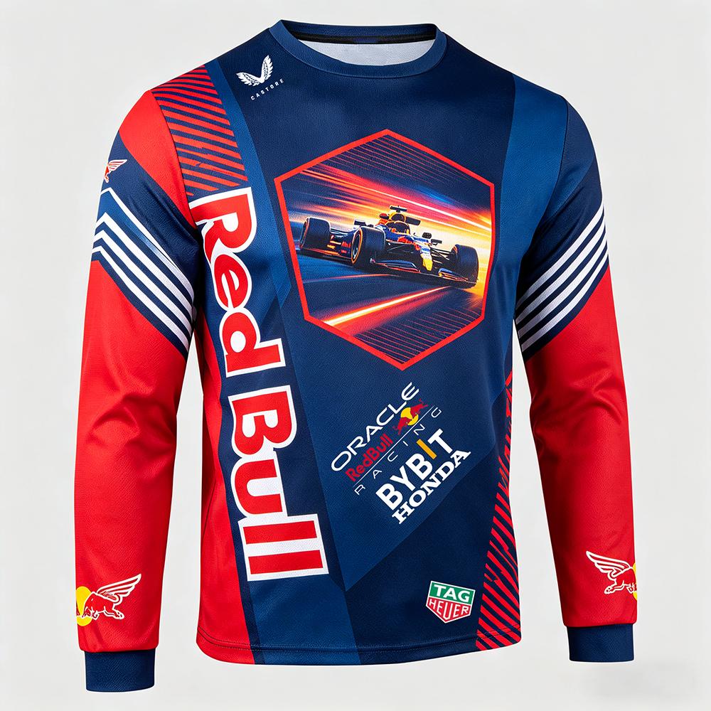 Red Bull Heren Lente en Herfst  F1 Racing en Motorfiets Kleding,  Niche Stijl, Nieuw Rond Hals Langarmig Shirt 3XL