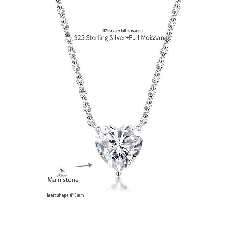 8mm Heart-Shaped Moissanite Clavicle Chain in S925 Silver & 18K Gold