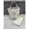 Chic Versatile Bucket Tote Bag Canvas Swift Leather Blend Single Shoulder Handbag Women
