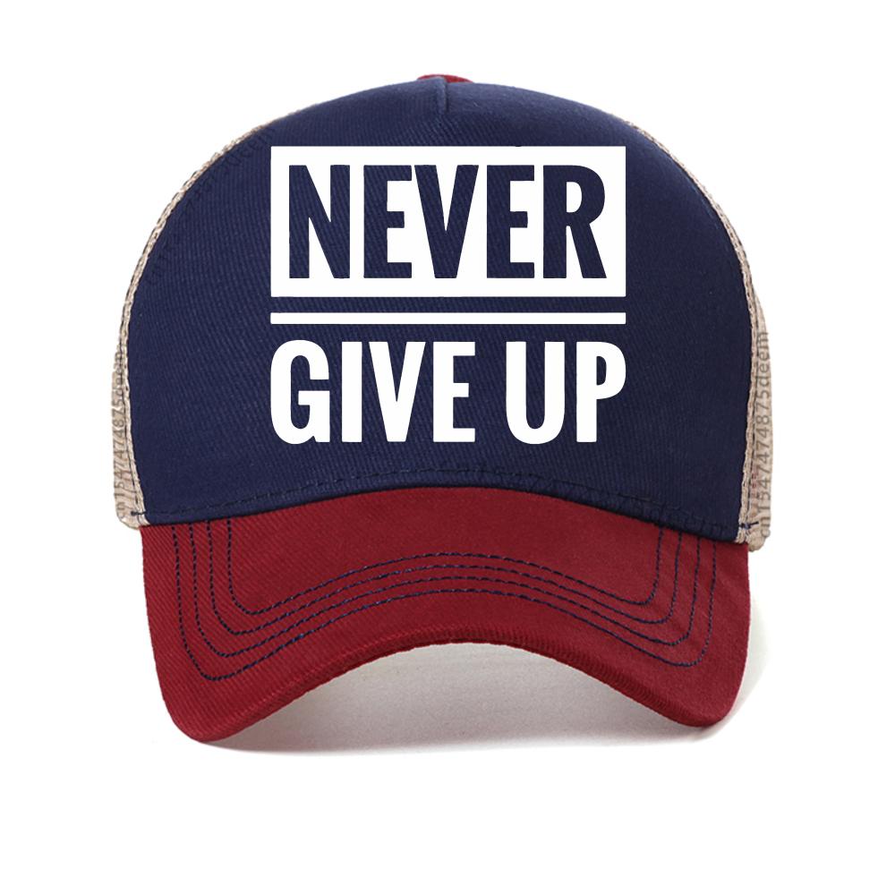 never give up Print Design baseball cap Men'S summer outdoor Adjustable Sports Caps fashion Breathable mesh Snapback hat