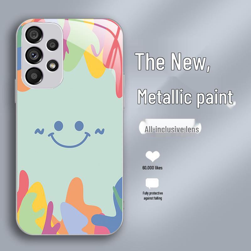 Colorful Rainbow Smile Liquid Glass Case | Compatible with Samsung S9, S10, S22pro, S30 | All-inclusive Anti-drop Design