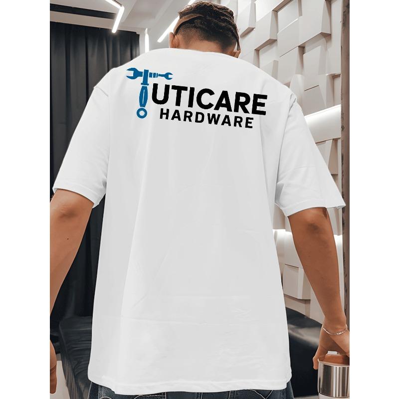 

Мужская большая оверсайз футболка Uticare Hardware - Белая с черным принтом на спине Дизайн на тему инструментов (Гаечный ключ и Болты), Дышащий круглый вырез, короткий рукав S белый