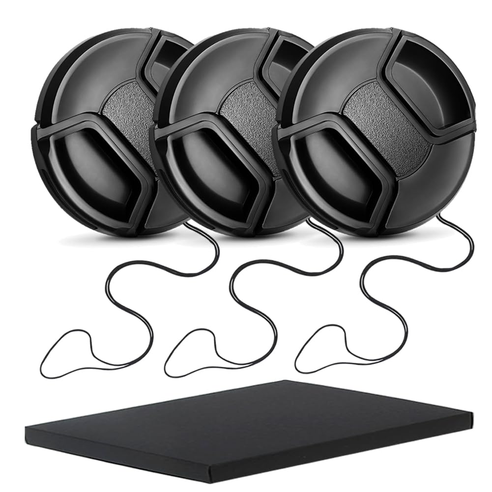Set of 3 58mm Lens Caps with Lens Protector Caps Anti-Slip Hooks, One-Touch (58mm)