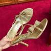 Fashion Luxury Rhinestones Bowknot Narrow Band Women Slippers Sandals Fashion Crysatl Stiletto High Heels Mules Slides Summer Shoes