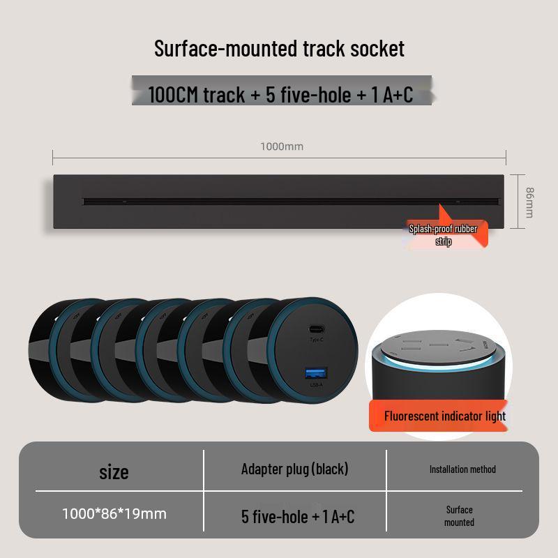 Movable Surface-Mounted Wireless Track Socket for Kitchen Island