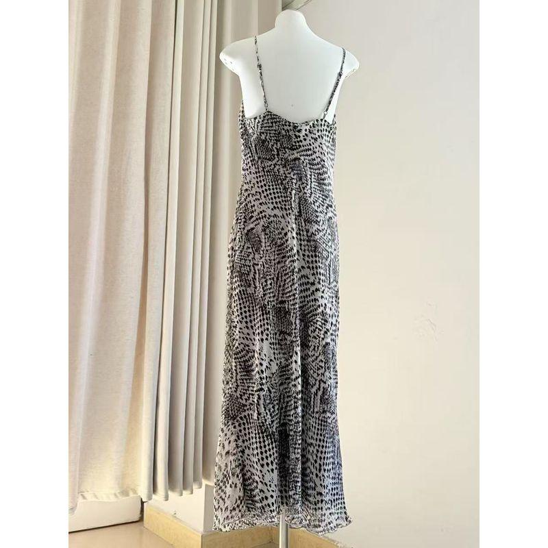 Out of Russia Foreign Trade Order Women Clothes Chiffon Python Pattern Swing Collar Sling Dress