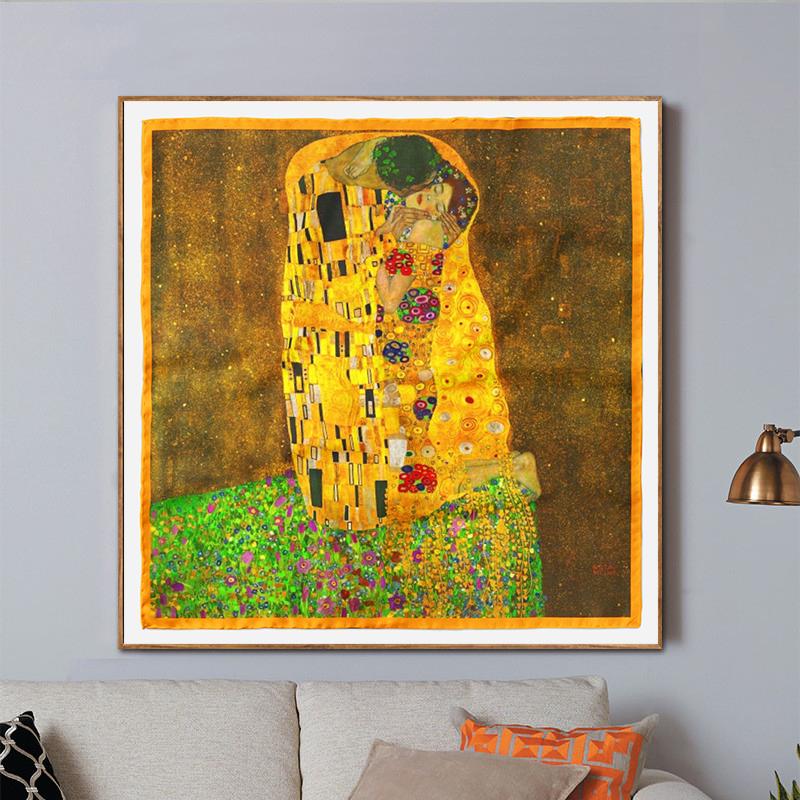 POBING Twill Silk Scarf Women Oil Painting Square Scarves Wraps Bandana Small Hijab Lady Foulards Tie Headband Neckerchief 53CM