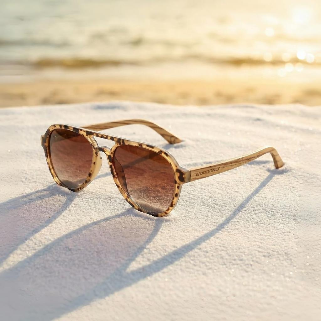 [WOODONLY] Wooden Fashion Polarized Sunglasses - UV400 Protection Handmade Sunglasses - A Perfect Gift for Men & Women (Zebrawood + Tortoiseshell)