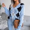 Dames Herfst Winter Causale V-hals Diamantgebreide trui met lange mouwen SL