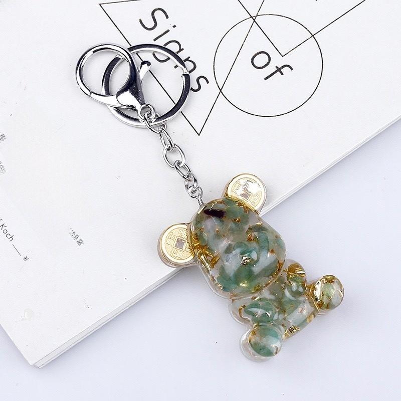 Crystal Stone Bear Pendant With Natural Gemstones For Car Keychain And Gift Use