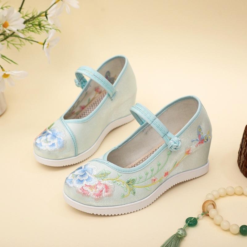 Fashion Oriental Elegance Satin - Embroidered Wedges | Buckle - Strap Hanfu - Friendly Ancient  Charm Shoes