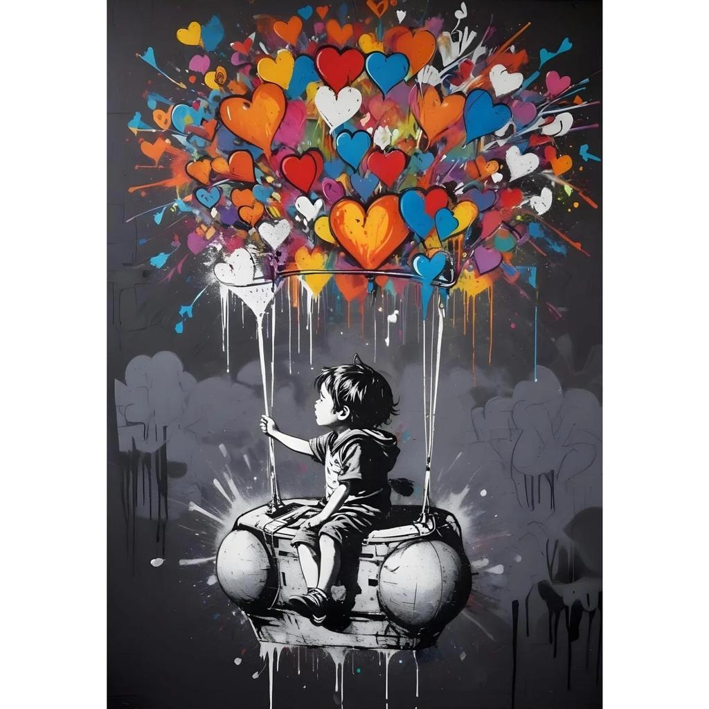 Street Graffiti Posters Print Children's Hot Air Balloon Love Canvas Painting Cartoon Pop Wall Art Picture Home Kid Room Decor