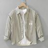 Japanese Retro Striped Casual Shirt Jacket with a High-End Feel, New Hong Kong Style Artistic Men's Long-Sleeved Shirt, Versatile