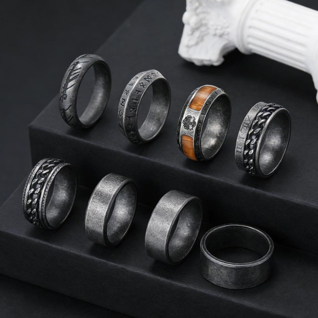 Trendy Distressed Stainless Steel Men's Retro Style Fashion Ring