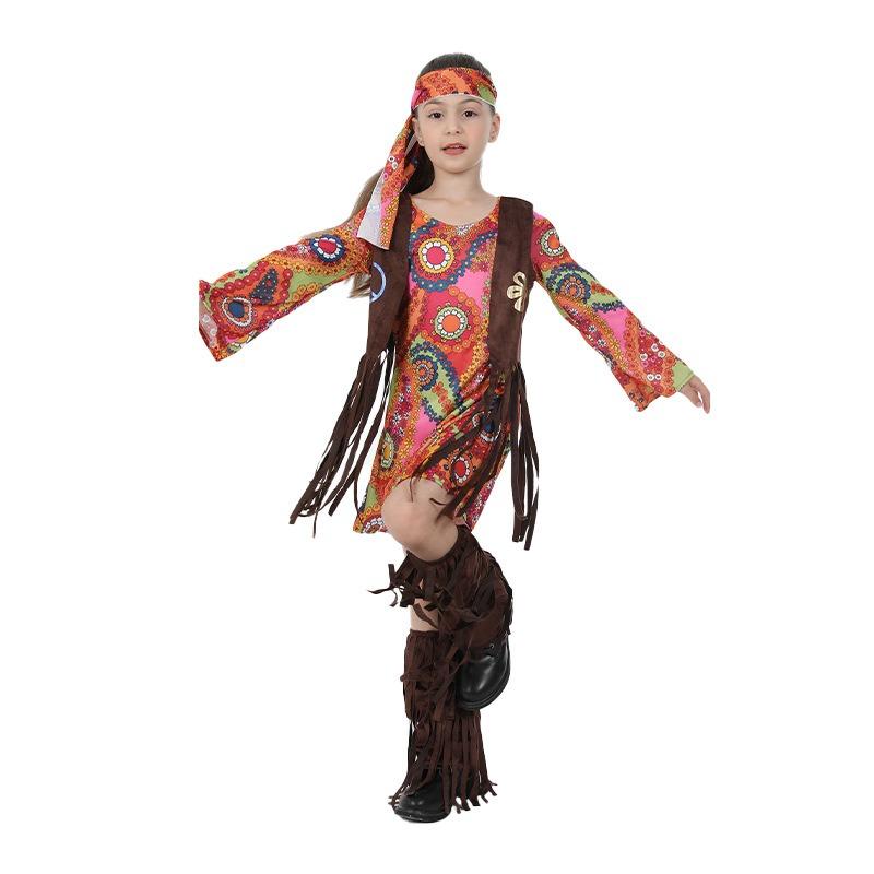 Hippie Style Peace Love Costume for Girls Boho Chic Children's Stage Performance Photo Shoot and Party Outfit