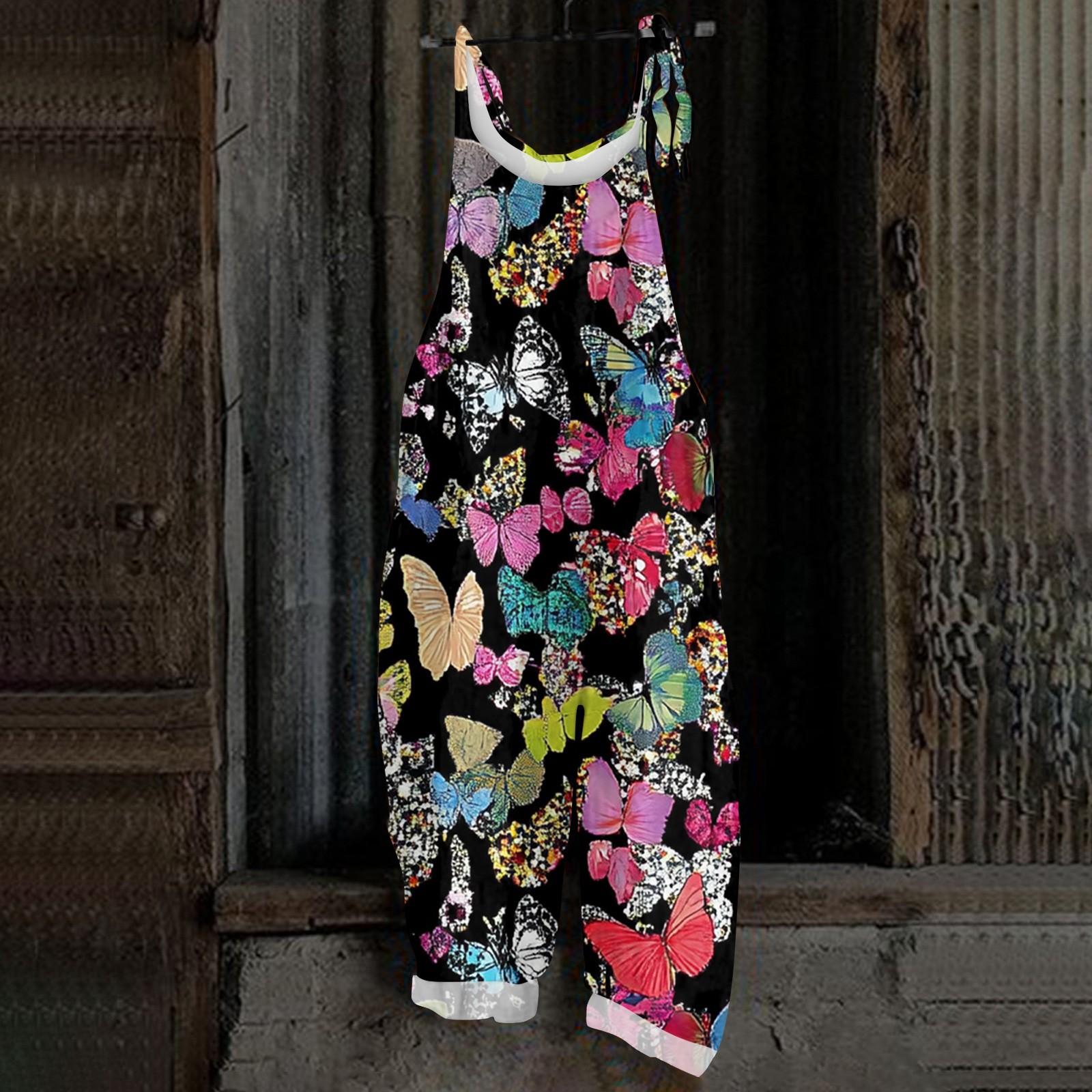 

Женский комбинезон с рождественским принтом, повседневный свободный винтажный комбинезон из хлопка и льна M чёрный