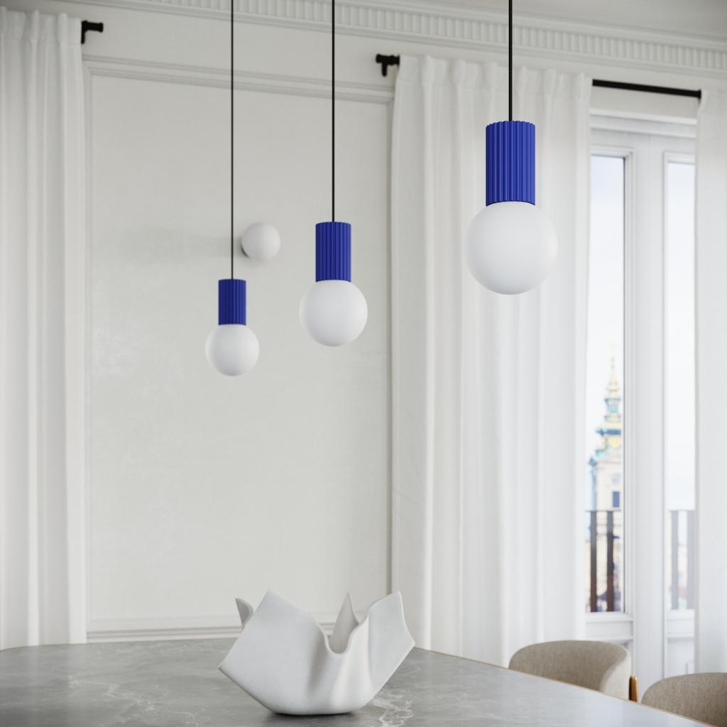 Lampka Biurkowa Nowoczesna Ultramaryna Ryflowany Korpus Szklana Biała Kula Włącznik Do Przedpokoju Salonu 1Xg9 8W Halo Sollux Lighting