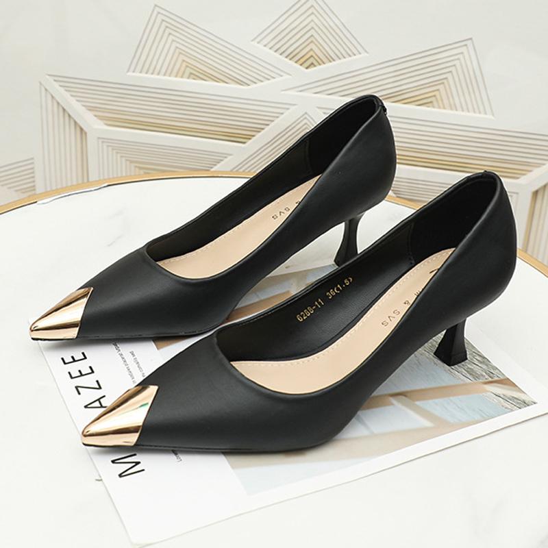 

Мода 3 цвета Металлический острый носок Туфли на высоком каблуке Женские однотонные кожаные туфли-лодочки Traf Bombas Femme Вечерние туфли для вечеринки Платье Tacones Mujer 6.5 чёрный