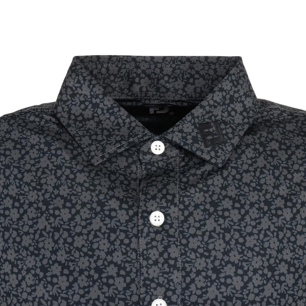 FootJoy Modern Classic Sketch Flower Print Long Sleeve Golf Shirt, Men's, Black, Size M (FJ-F23-S03)