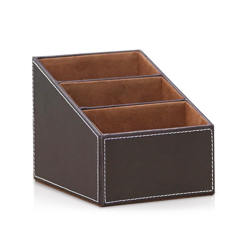 Business Leather Multi-Functional Desktop Organizer - Small Three-Grid Stationery Box for Hotel or Office Use