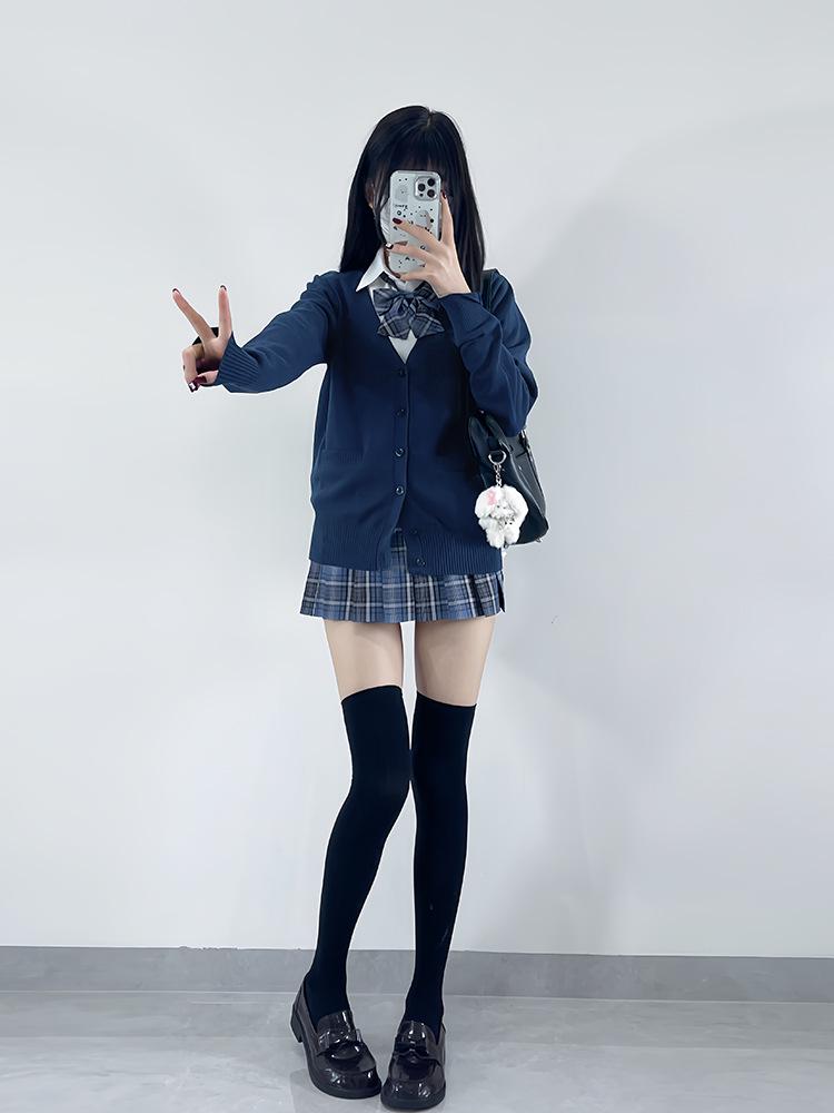 Original JK Basic Solid Color Long Sleeve Cardigan Sweater - Japanese Uniform Style, Versatile Loose Fit Knitted Top.