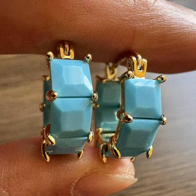Klassische Türkis Karierte Ohrringe für Damen Vintage Elegant Vergoldet Schmuck Accessoires Exquisite Partygeschenke