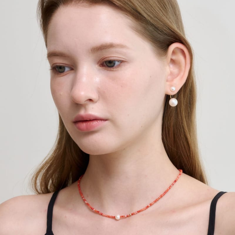 

NUOY [14KGF] Vibrant Red Pearl Necklace Scarlett