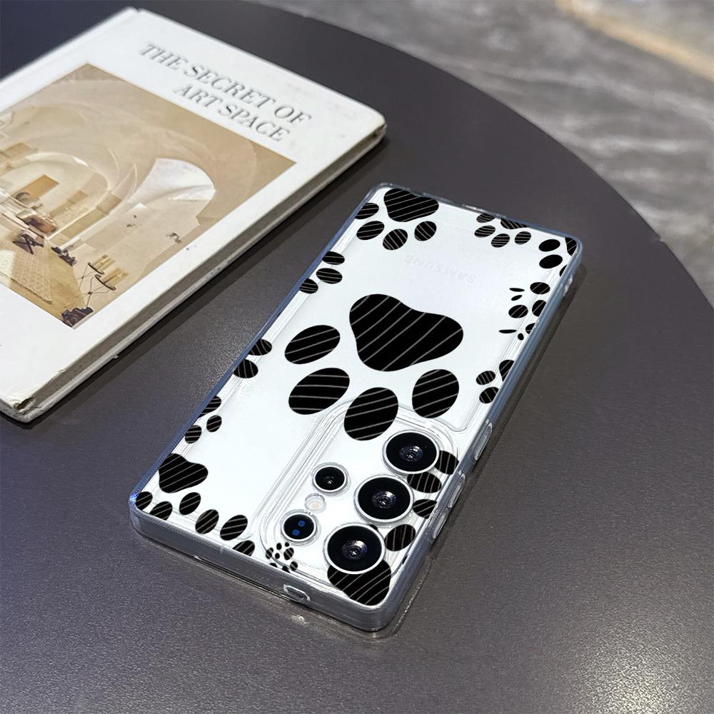 Striped Paw Print Pattern Phone Case for Samsung Galaxy S26 S25 S24 S23 S22 S21 S20 FE Plus Lucency TPU Protection Cover