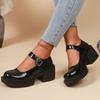Fashion Elegant Adjustable Ankle Buckle Mary Jane Shoes Women Pu Leather Thick Heel Pumps Woman Round Toe Platform Casual Shoes Ladies