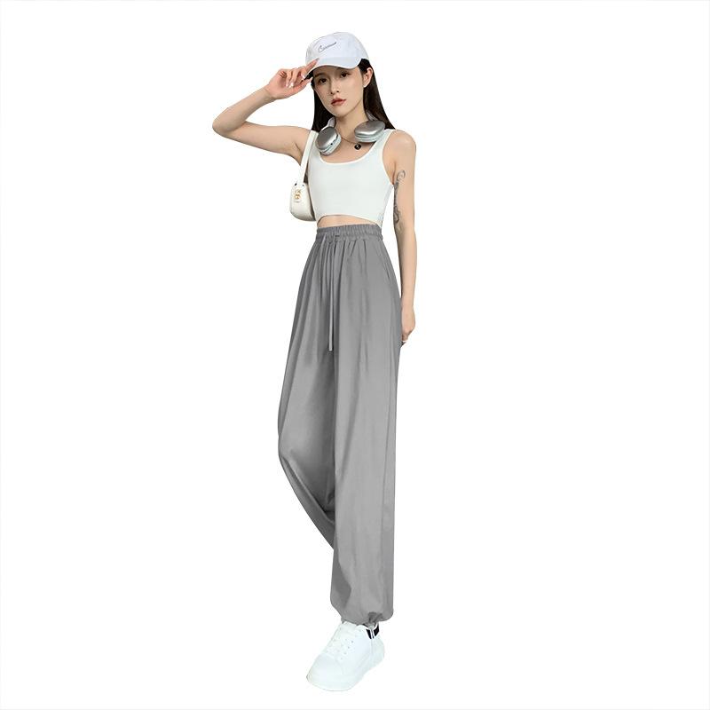 Sweatpants Ice Silk Sunscreen Pants Women's Summer Thin 2025 New Drape Straight Wide Legs Small Casual Quick Drying