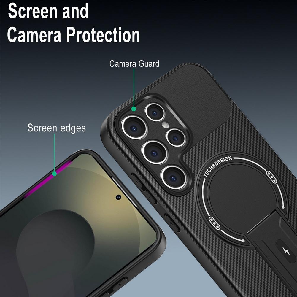 Carbon Fiber Invisible Stand Holder Magnetic Case for Samsung S25 Ultra S25 Edge Galaxy S24 FE A17 A16 A06 A26 A16 A15 A05 Cover