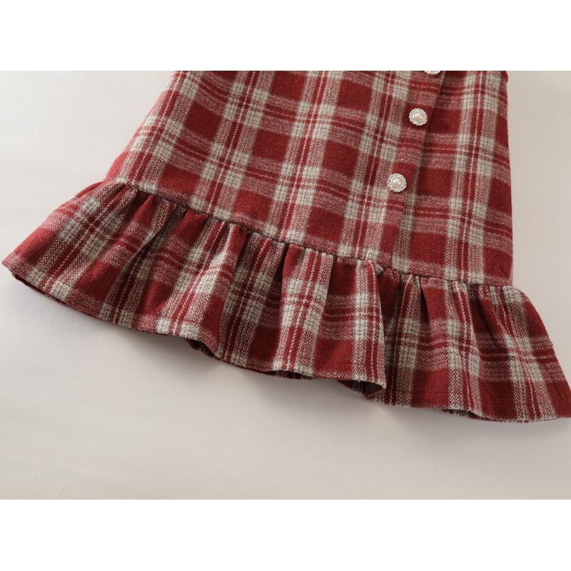 Autumn and Winter Girls Red Plaid Dress Baby Girl Western Style fashionable Plaid Vest Dress