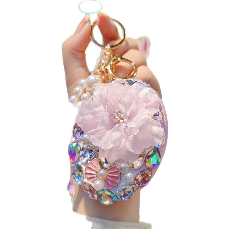 Modern Minimalist Glass Keychain With Elegant Elliptical Makeup Mirror For Gifts