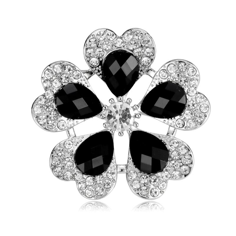 

Изысканные броши-цветы с черными стразами для женщин, элегантные булавки на лацкан, свадебные украшения A2