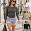 Slimming Silhouette Inner Wear Women Basic T-Shirt Long Sleeve Round Neck Bottoming Shirt Slim Fit Crew Shirt Stretchy Pullover Tops for Spring