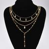 4 Pcs Simple Zircon Pearl Design Pendant Choker Necklace Set for Women Vintage Colorful Crystal Long Y-shaped Necklaces Jewelry