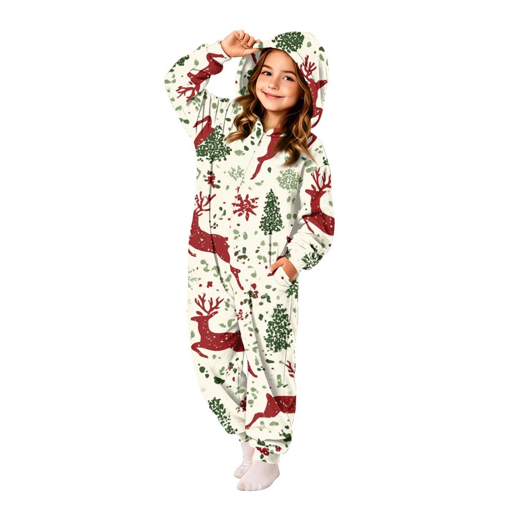 Børne Juleprint Flanel Bodystocking Loungewear Sæt til Småbørn Ferie Hyggelig Outfit