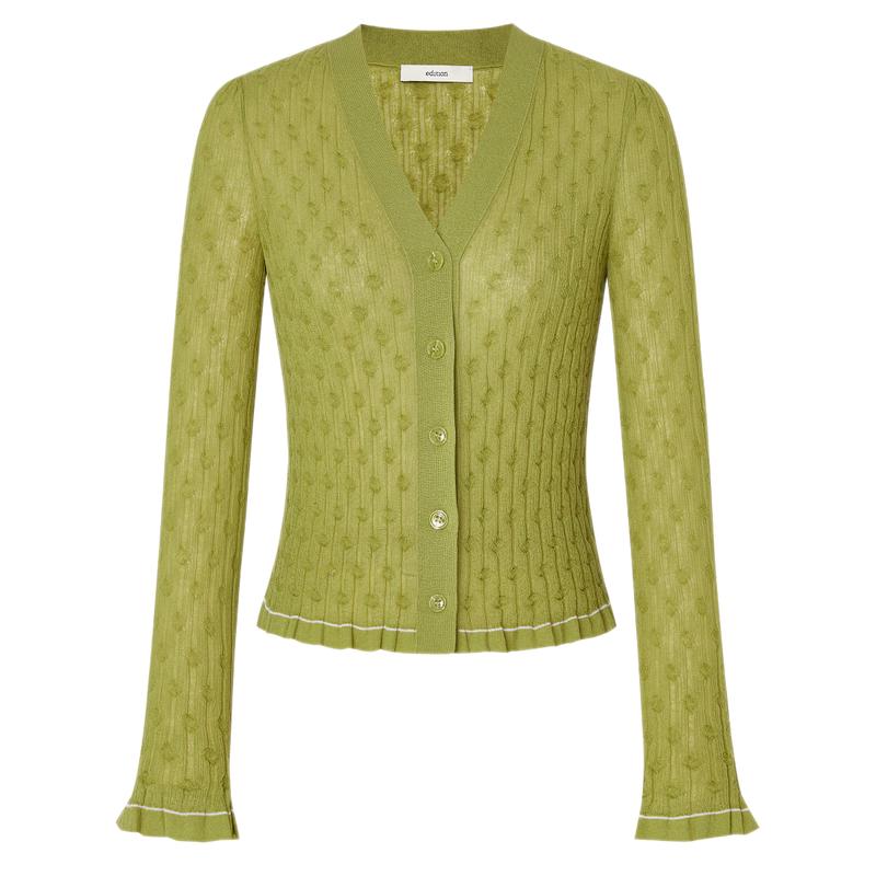 Edition Women's Sheer Textured Bell Sleeve Knit Cardigan