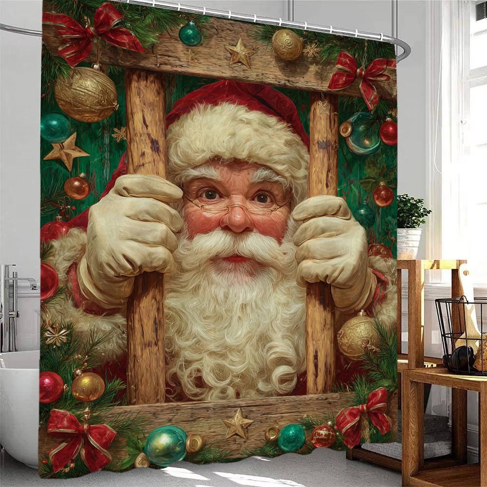 Christmas Shower Curtain Snowman Santa Claus Bath Curtain Bathroom Curtain With Hooks home Christmas holiday decorative curtain